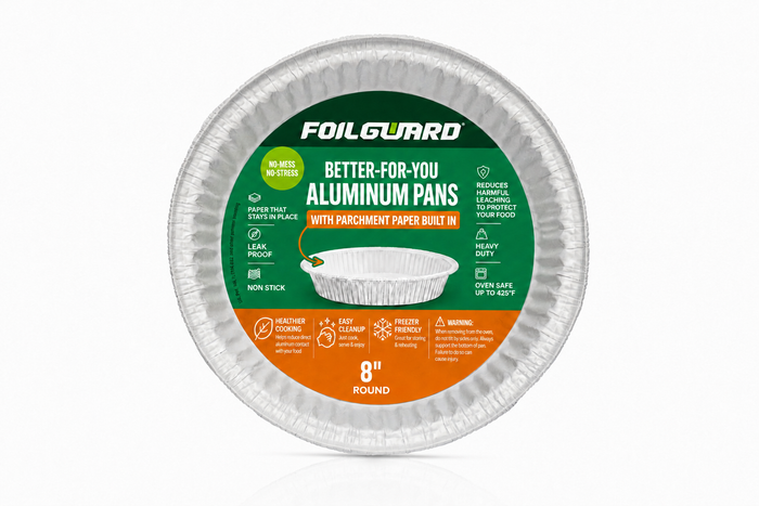 8" Round Disposable Aluminum Pan with Parchment Paper Built In