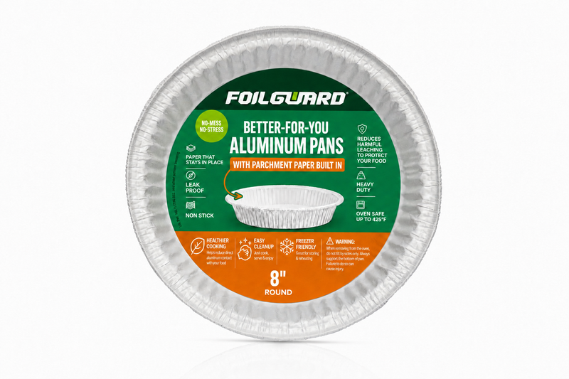 8" Round Disposable Aluminum Pan with Parchment Paper Built In