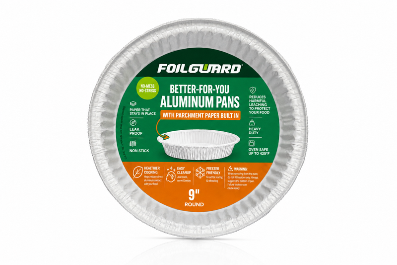 9" Round Disposable Aluminum Pan with Parchment Paper Built In