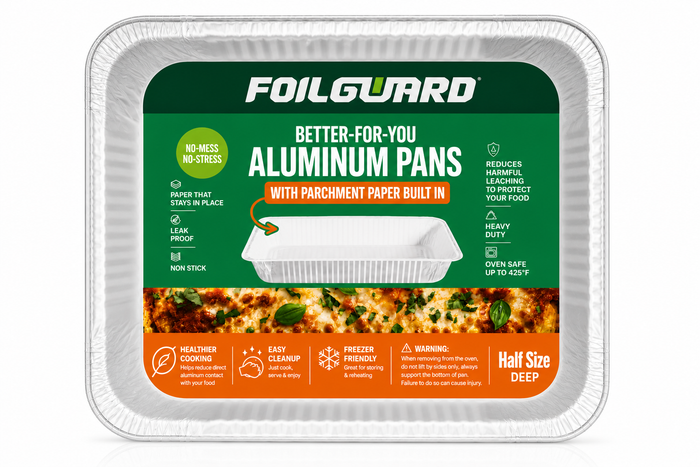 Half Size Deep Disposable Aluminum Pan with Parchment Paper Built In