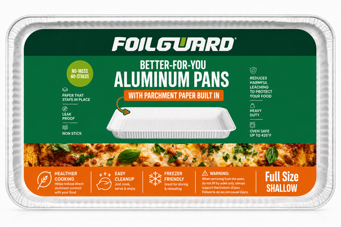 Full Size Shallow Disposable Aluminum Pan with Parchment Paper Built In