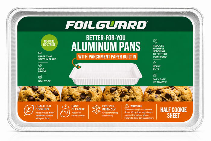 Half Cookie Sheet Disposable Aluminum Pan with Parchment Paper Built In