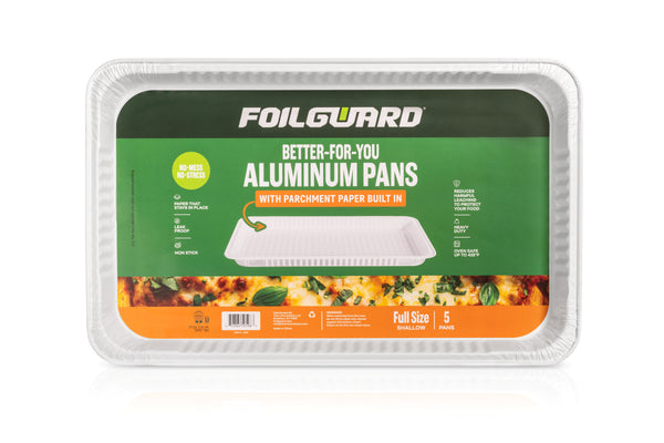 Full Size Shallow Disposable Aluminum Pan with Parchment Paper Built In - 50 Pack