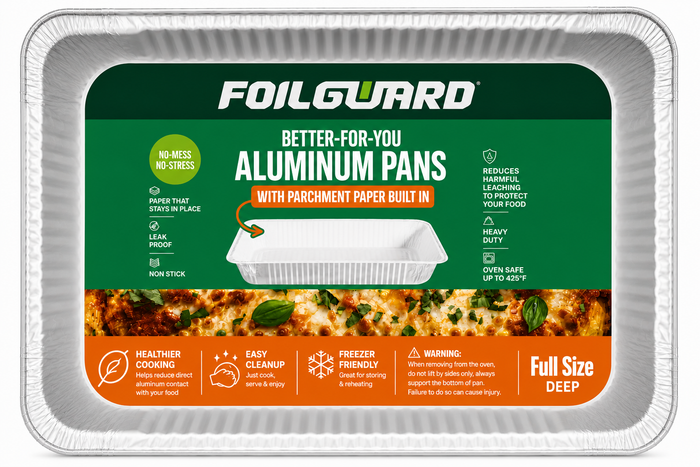 Full Size Deep Disposable Aluminum Pan with Parchment Paper Built In