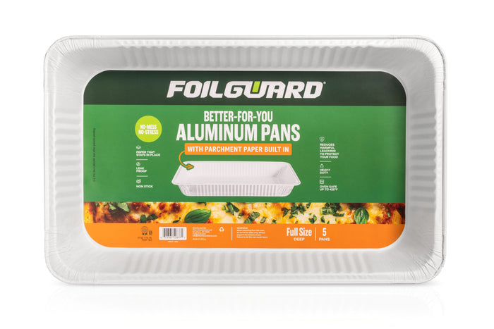 Full Size Deep Disposable Aluminum Pan with Parchment Paper Built In - 50 Pack