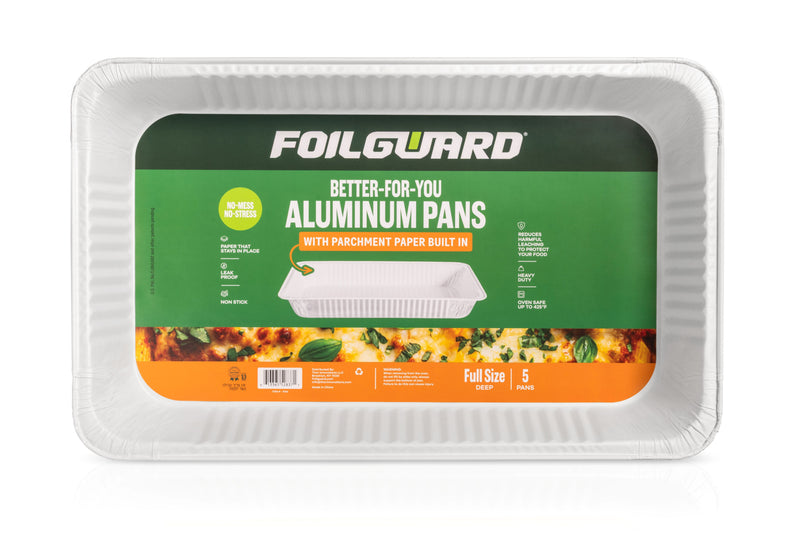 Full Size Deep Disposable Aluminum Pan with Parchment Paper Built In - 50 Pack