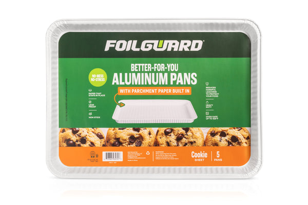 Half Cookie Sheet Disposable Aluminum Pan with Parchment Paper Built In - 50 Pack