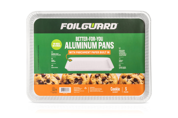 Half Cookie Sheet Disposable Aluminum Pan with Parchment Paper Built In - 50 Pack