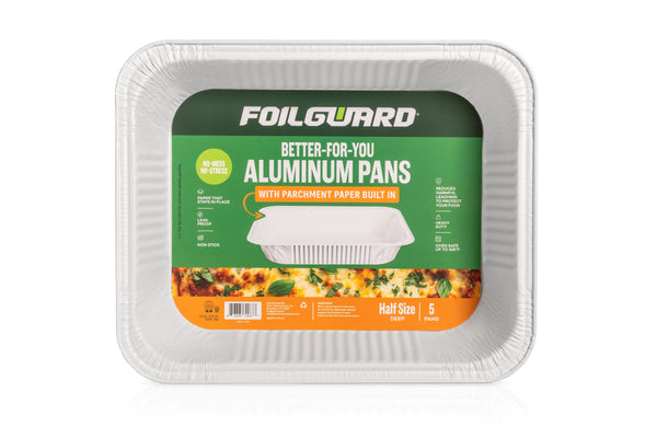 Half Size Deep Disposable Aluminum Pan with Parchment Paper Built In - 100 Pack