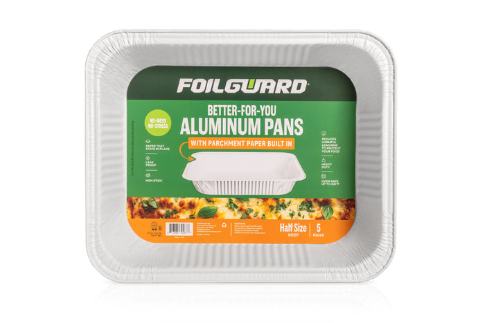 Half Size Deep Disposable Aluminum Pan with Parchment Paper Built In - 100 Pack
